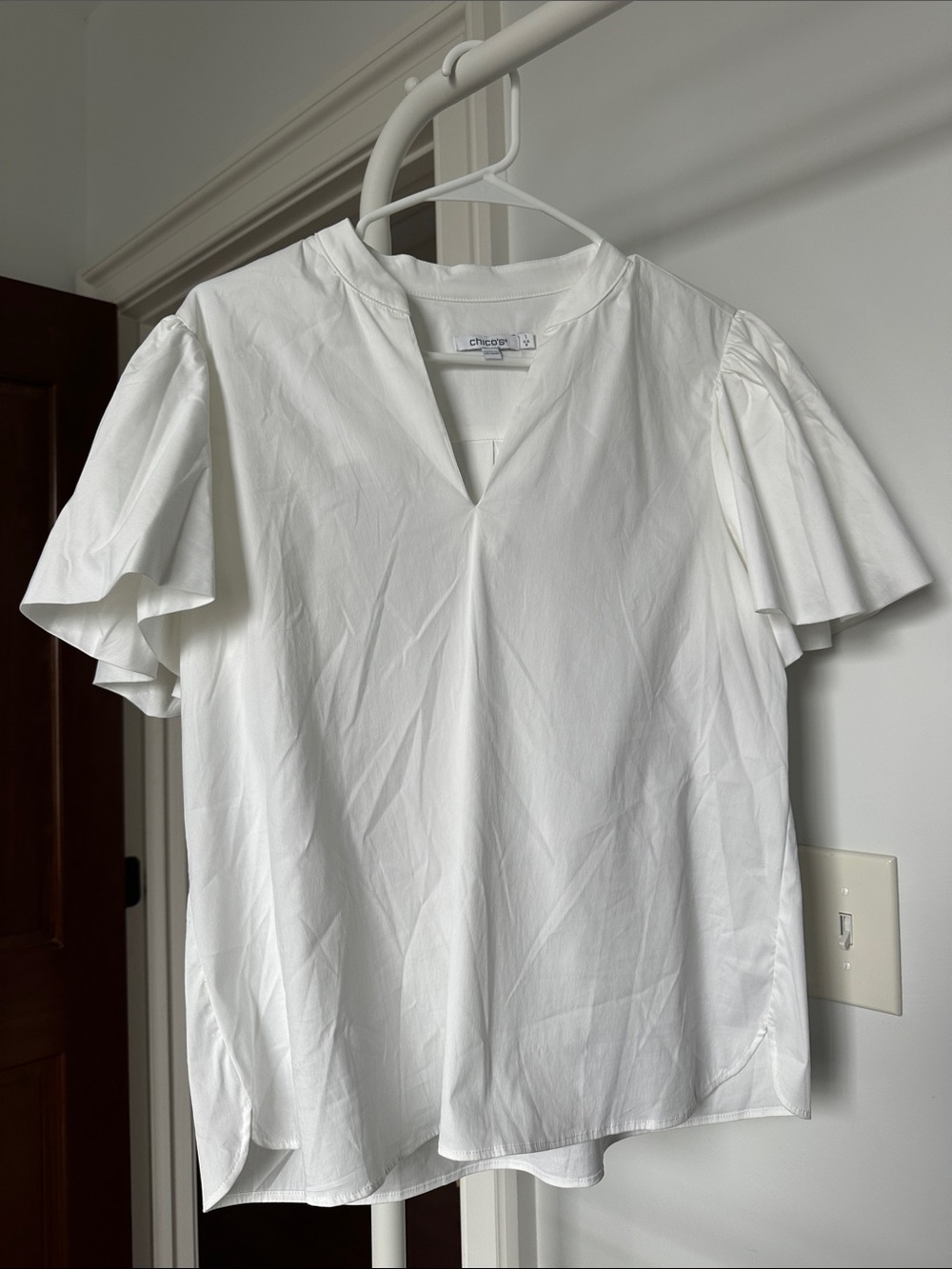 Chico's White Short-Sleeve V-Neck Flutter Top
